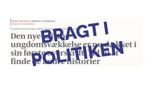Screen shot: Debatindlæg af Anders Stjernholm, forperson i Ateistisk Selskab: Den nye kristne ungdomsvækkelse er nu dækket i sin første overskrift. Tid til at finde de andre historier. Dækket af fed tekst: Bragt i Politiken